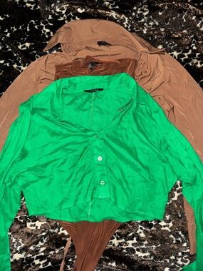 3 tops Bright Green Button Front Crop Top